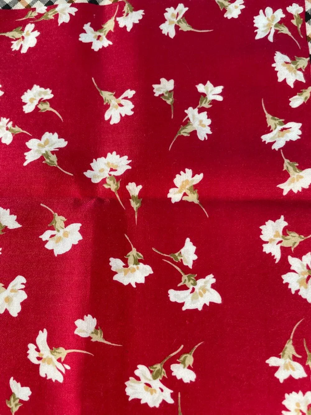 Vintage DAKS London Cotton Scarf Red Floral Check Border 19